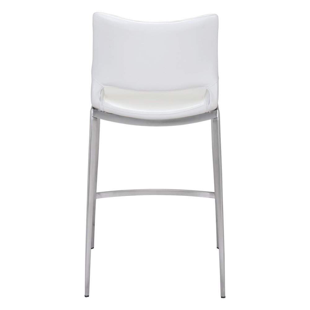Set of Two 25" White And Silver Faux Leather And Steel Low Back Counter Height Bar Chairs HomeRoots