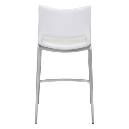 Set of Two 25" White And Silver Faux Leather And Steel Low Back Counter Height Bar Chairs HomeRoots