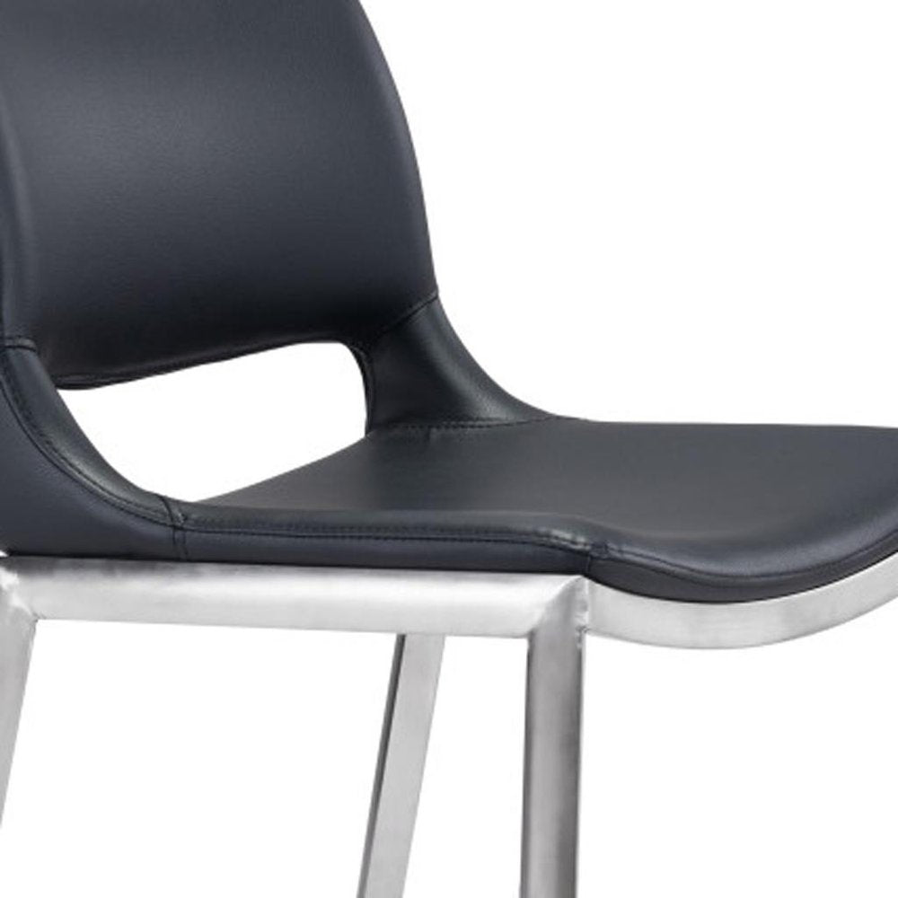 Set of Two 25" Black And Silver Faux Leather And Steel Low Back Counter Height Bar Chairs HomeRoots