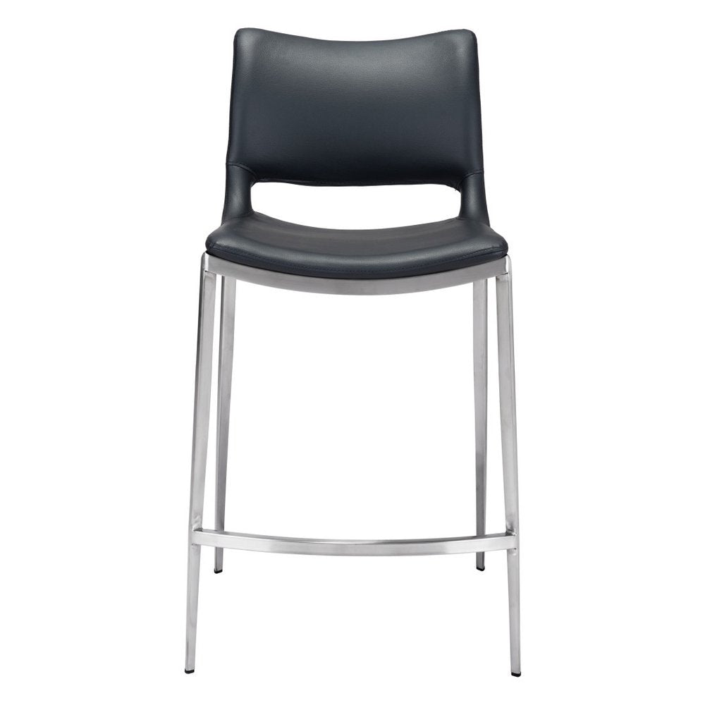 Set of Two 25" Black And Silver Faux Leather And Steel Low Back Counter Height Bar Chairs HomeRoots