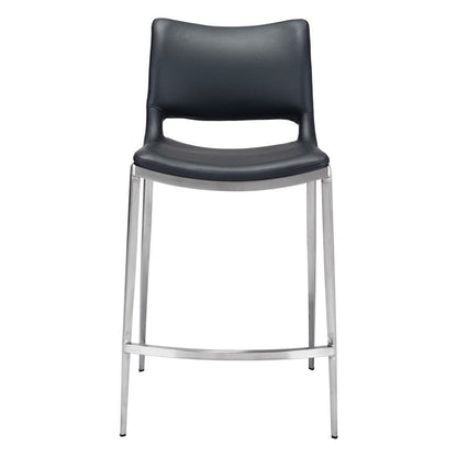 Set of Two 25" Black And Silver Faux Leather And Steel Low Back Counter Height Bar Chairs HomeRoots