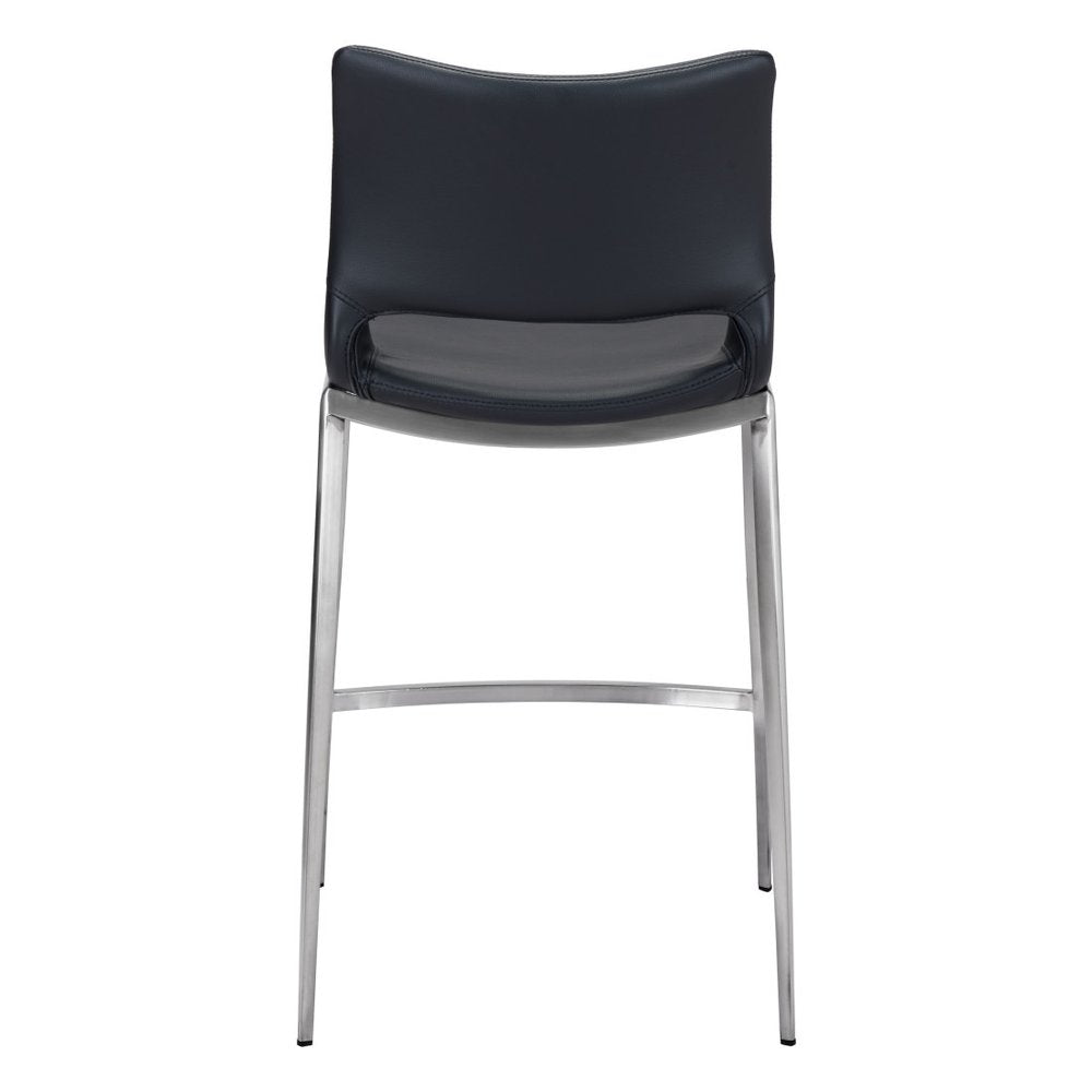 Set of Two 25" Black And Silver Faux Leather And Steel Low Back Counter Height Bar Chairs HomeRoots