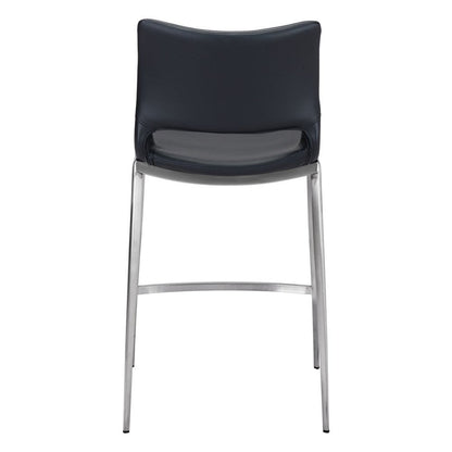 Set of Two 25" Black And Silver Faux Leather And Steel Low Back Counter Height Bar Chairs HomeRoots