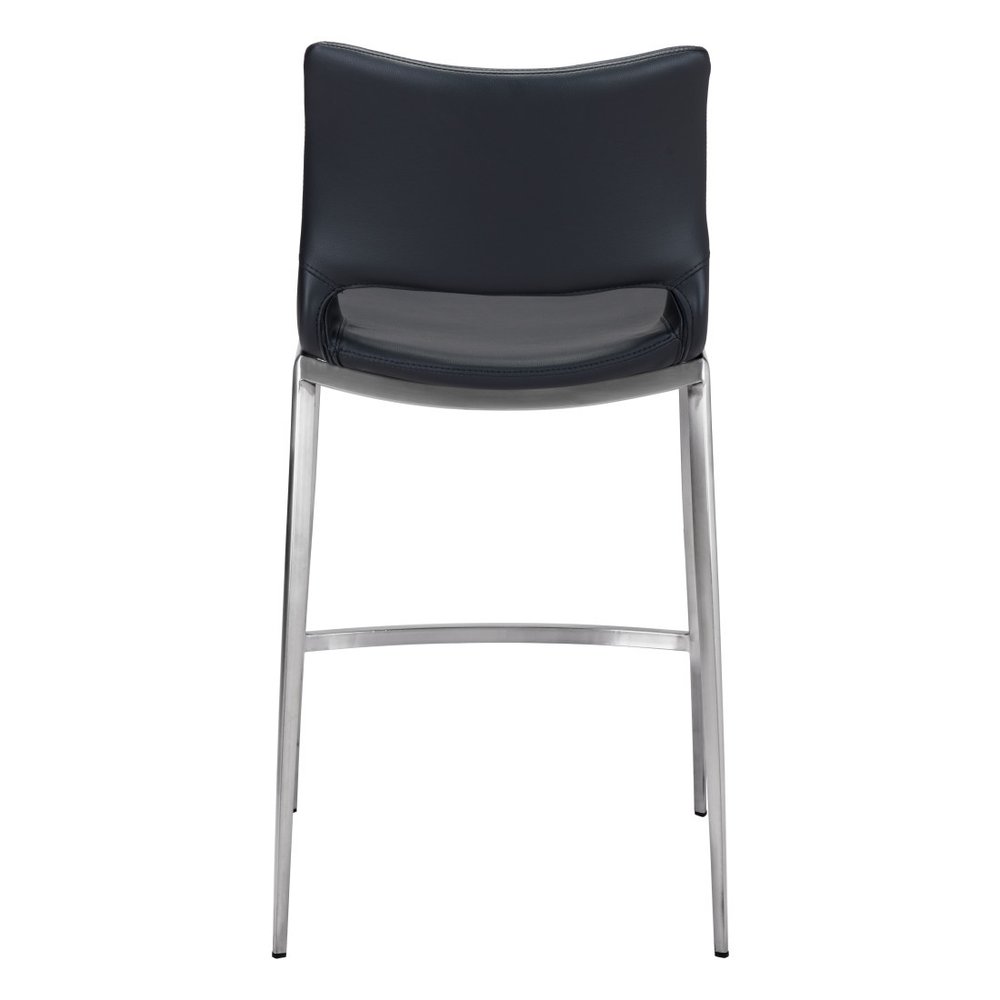 Set of Two 25" Black And Silver Faux Leather And Steel Low Back Counter Height Bar Chairs