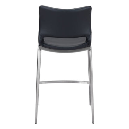 Set of Two 25" Black And Silver Faux Leather And Steel Low Back Counter Height Bar Chairs