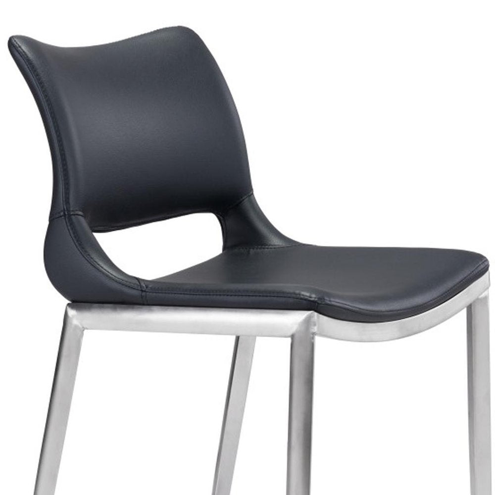 Set of Two 25" Black And Silver Faux Leather And Steel Low Back Counter Height Bar Chairs HomeRoots
