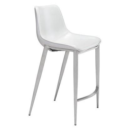 Set of Two 26" White And Silver Faux Leather And Steel Low Back Counter Height Bar Chairs HomeRoots