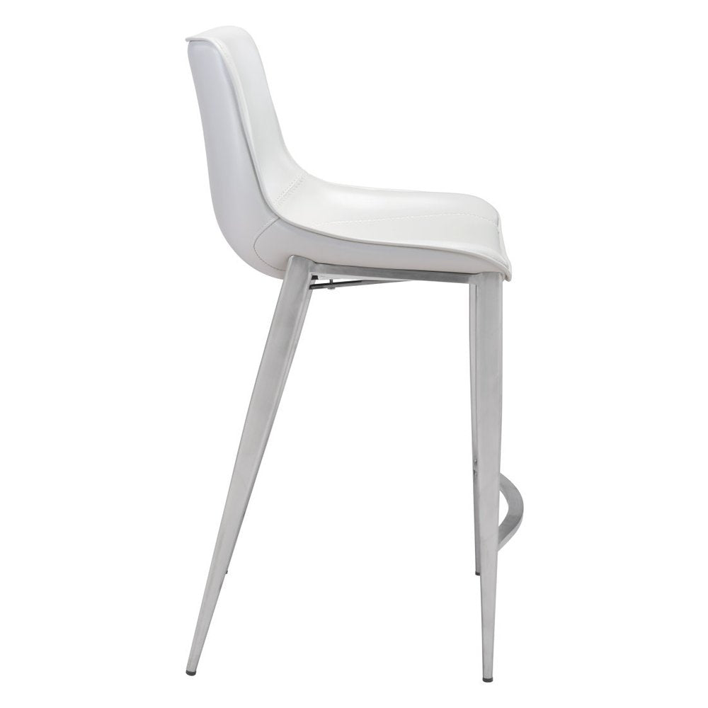 Set of Two 26" White And Silver Faux Leather And Steel Low Back Counter Height Bar Chairs HomeRoots