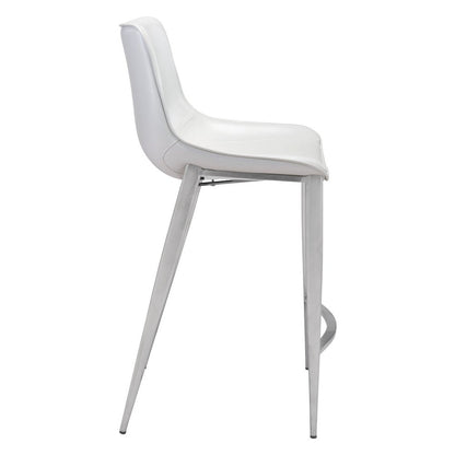 Set of Two 26" White And Silver Faux Leather And Steel Low Back Counter Height Bar Chairs HomeRoots