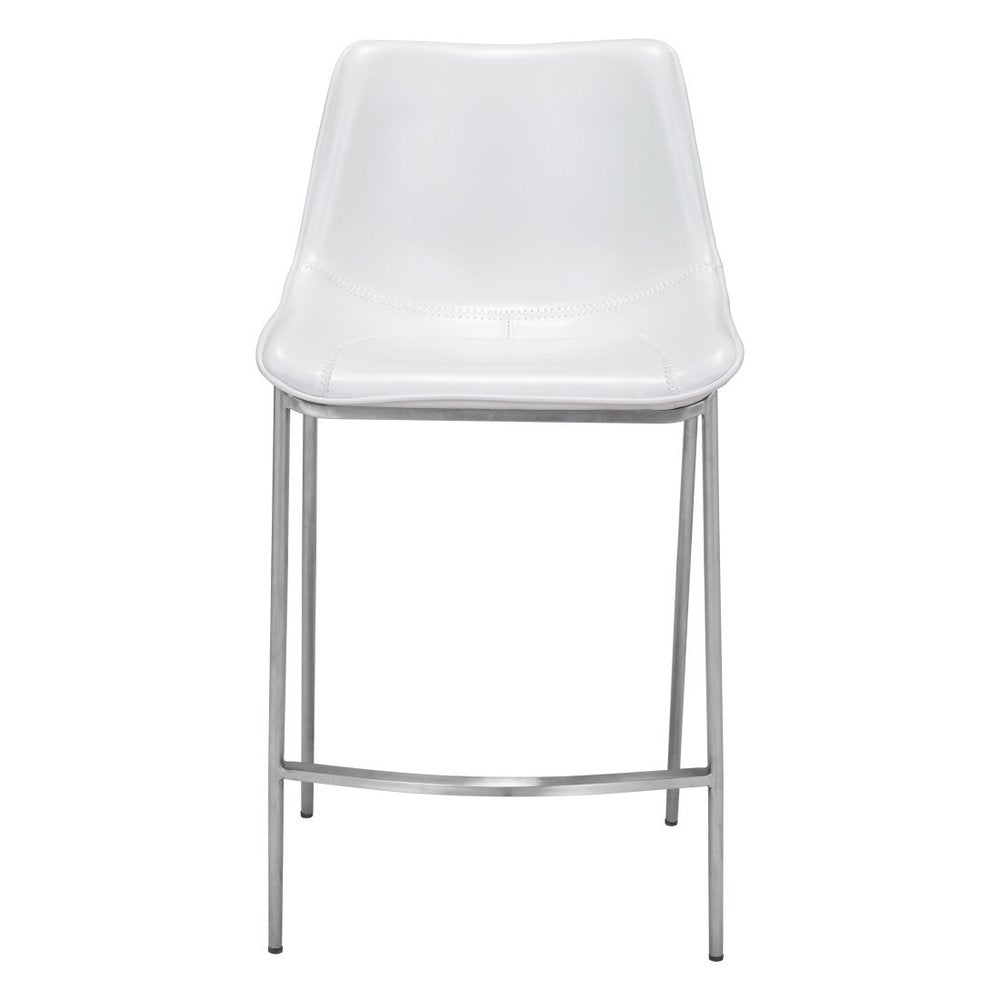 Set of Two 26" White And Silver Faux Leather And Steel Low Back Counter Height Bar Chairs HomeRoots