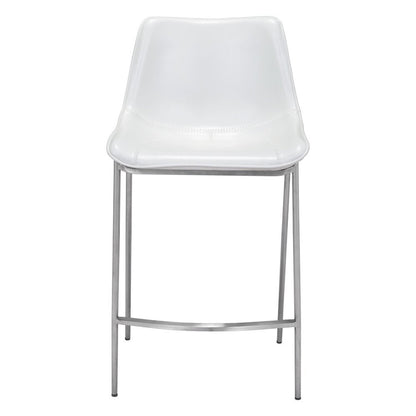 Set of Two 26" White And Silver Faux Leather And Steel Low Back Counter Height Bar Chairs HomeRoots