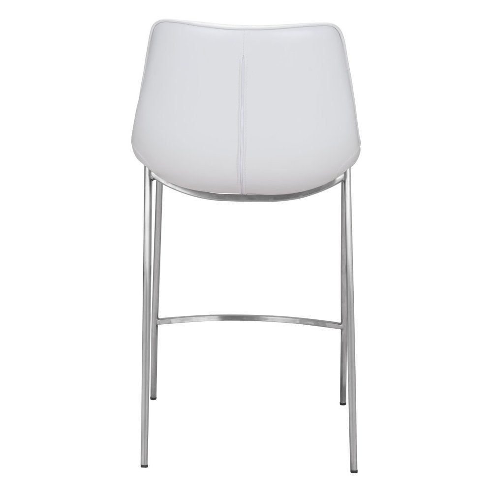Set of Two 26" White And Silver Faux Leather And Steel Low Back Counter Height Bar Chairs HomeRoots