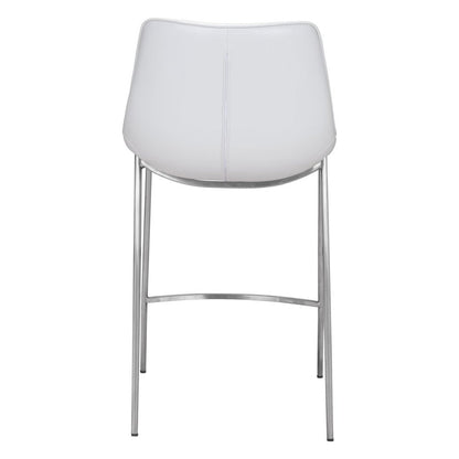 Set of Two 26" White And Silver Faux Leather And Steel Low Back Counter Height Bar Chairs HomeRoots