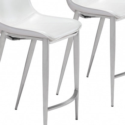 Set of Two 26" White And Silver Faux Leather And Steel Low Back Counter Height Bar Chairs HomeRoots