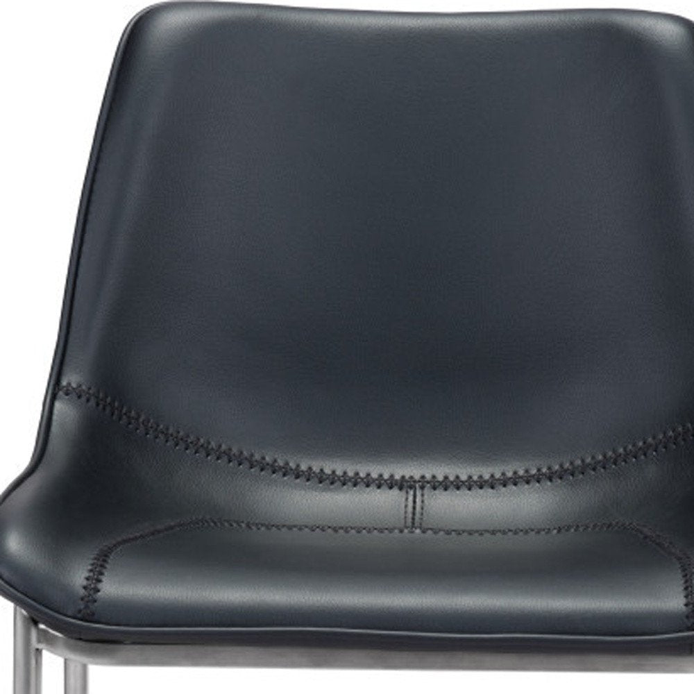 Set of Two 26" Black And Silver Faux Leather And Steel Low Back Counter Height Bar Chairs HomeRoots
