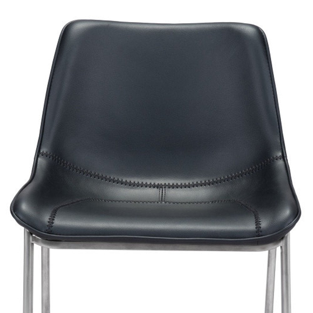 Set of Two 26" Black And Silver Faux Leather And Steel Low Back Counter Height Bar Chairs HomeRoots