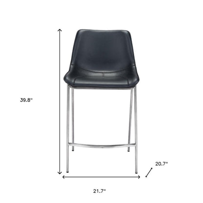 Set of Two 26" Black And Silver Faux Leather And Steel Low Back Counter Height Bar Chairs HomeRoots