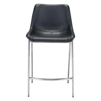 Set of Two 26" Black And Silver Faux Leather And Steel Low Back Counter Height Bar Chairs HomeRoots