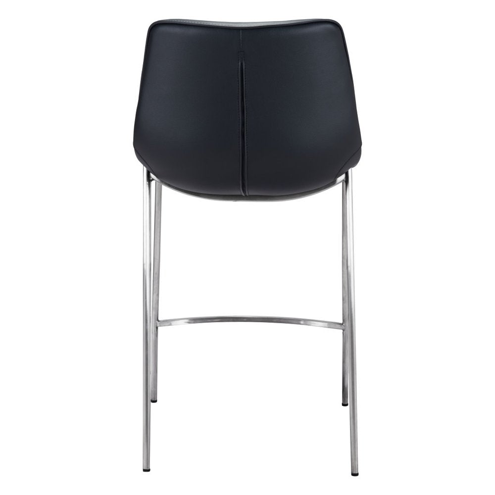 Set of Two 26" Black And Silver Faux Leather And Steel Low Back Counter Height Bar Chairs HomeRoots