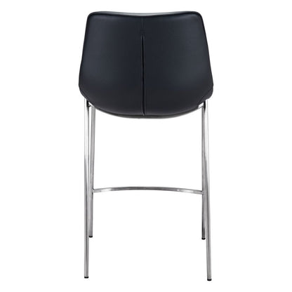 Set of Two 26" Black And Silver Faux Leather And Steel Low Back Counter Height Bar Chairs HomeRoots