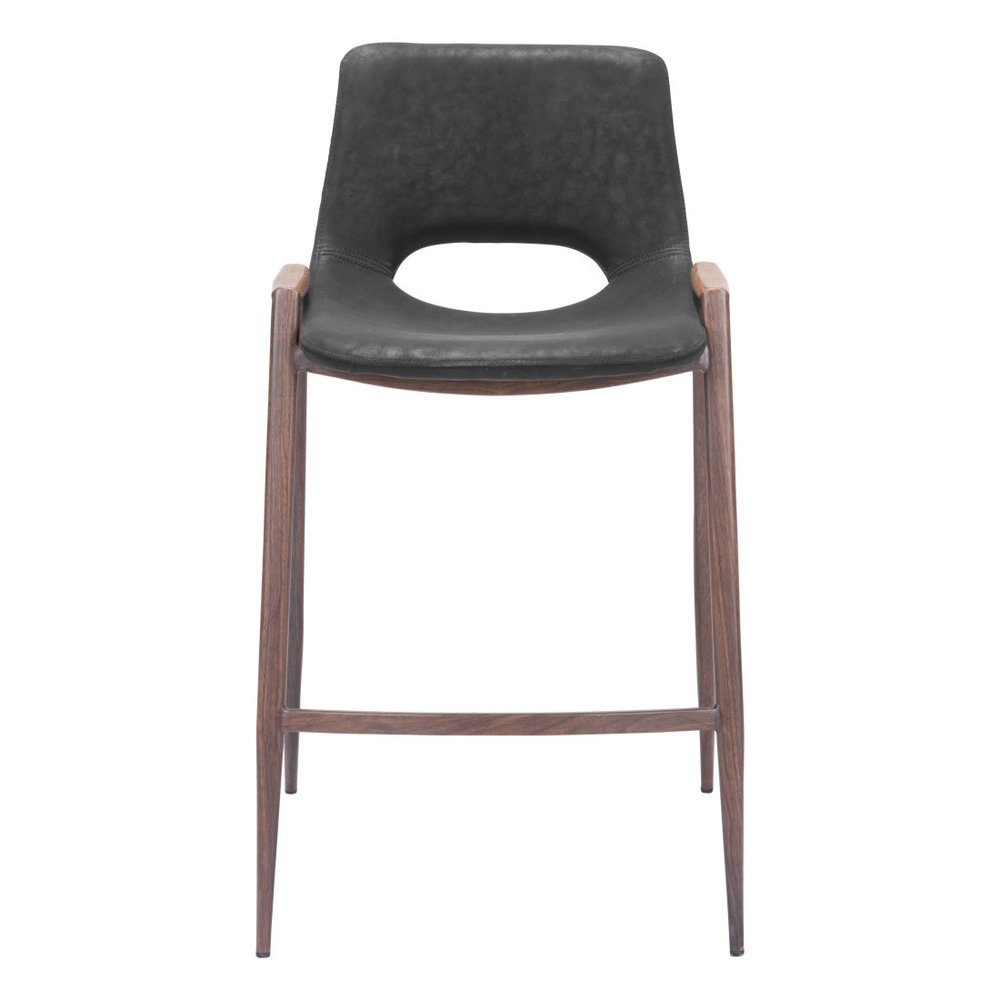 Set of Two 26" Black And Brown Faux Leather And Steel Low Back Counter Height Bar Chairs HomeRoots