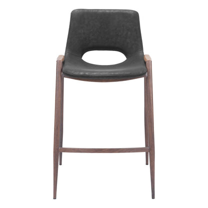 Set of Two 26" Black And Brown Faux Leather And Steel Low Back Counter Height Bar Chairs HomeRoots