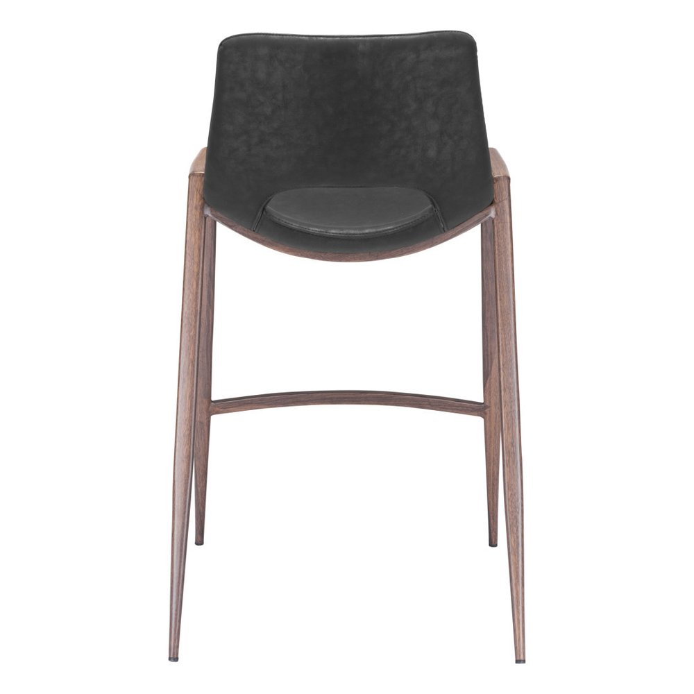 Set of Two 26" Black And Brown Faux Leather And Steel Low Back Counter Height Bar Chairs HomeRoots