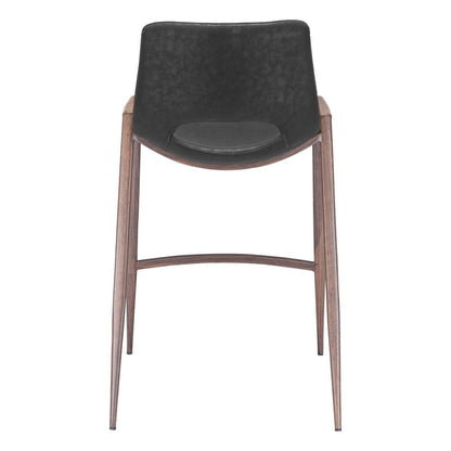 Set of Two 26" Black And Brown Faux Leather And Steel Low Back Counter Height Bar Chairs HomeRoots