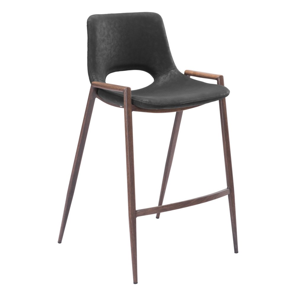 Set of Two 26" Black And Brown Faux Leather And Steel Low Back Counter Height Bar Chairs HomeRoots