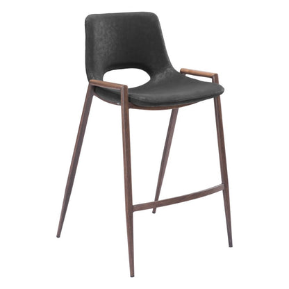 Set of Two 26" Black And Brown Faux Leather And Steel Low Back Counter Height Bar Chairs HomeRoots