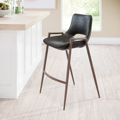 Set of Two 26" Black And Brown Faux Leather And Steel Low Back Counter Height Bar Chairs HomeRoots