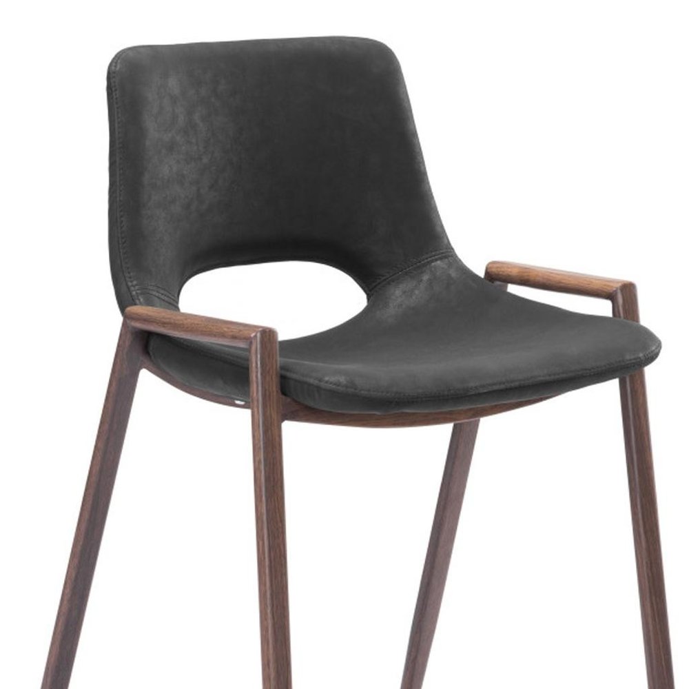 Set of Two 26" Black And Brown Faux Leather And Steel Low Back Counter Height Bar Chairs HomeRoots