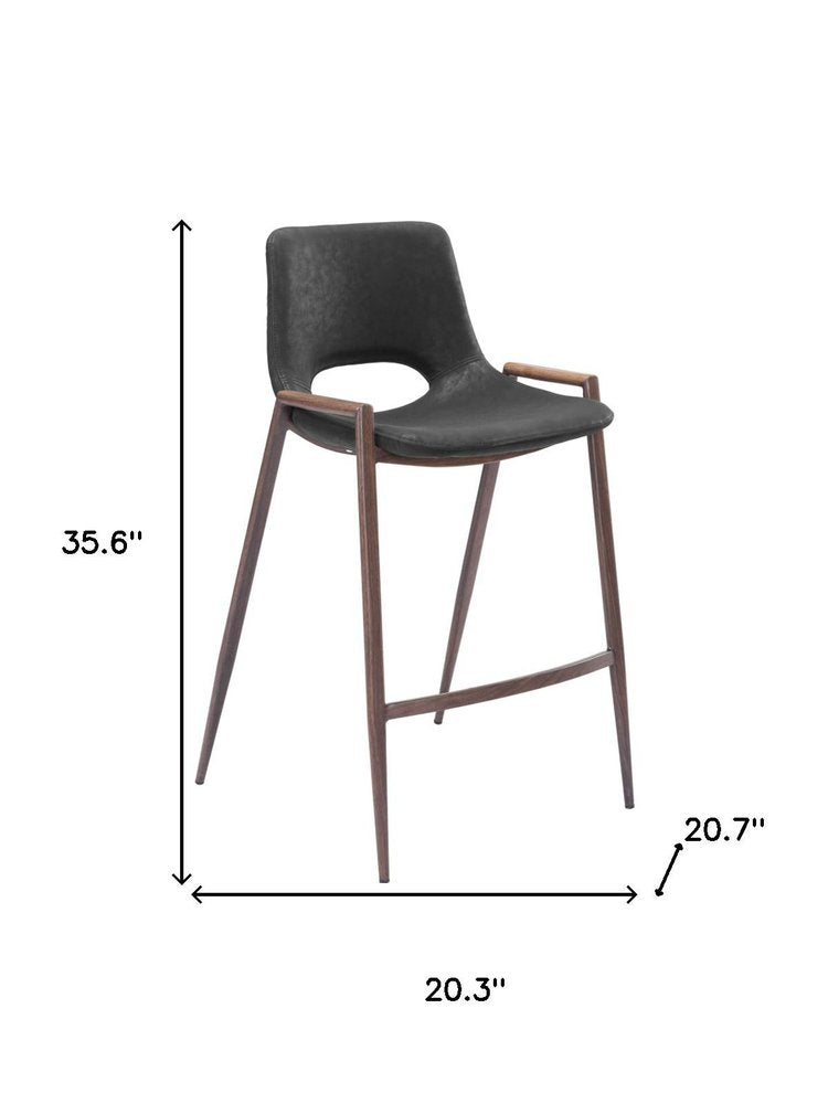 Set of Two 26" Black And Brown Faux Leather And Steel Low Back Counter Height Bar Chairs HomeRoots