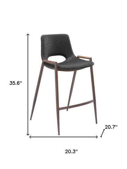 Set of Two 26" Black And Brown Faux Leather And Steel Low Back Counter Height Bar Chairs HomeRoots