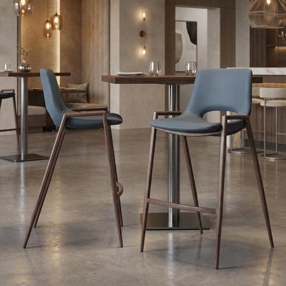 Set of Two 26" Gray And Brown Faux Leather And Steel Low Back Counter Height Bar Chairs HomeRoots