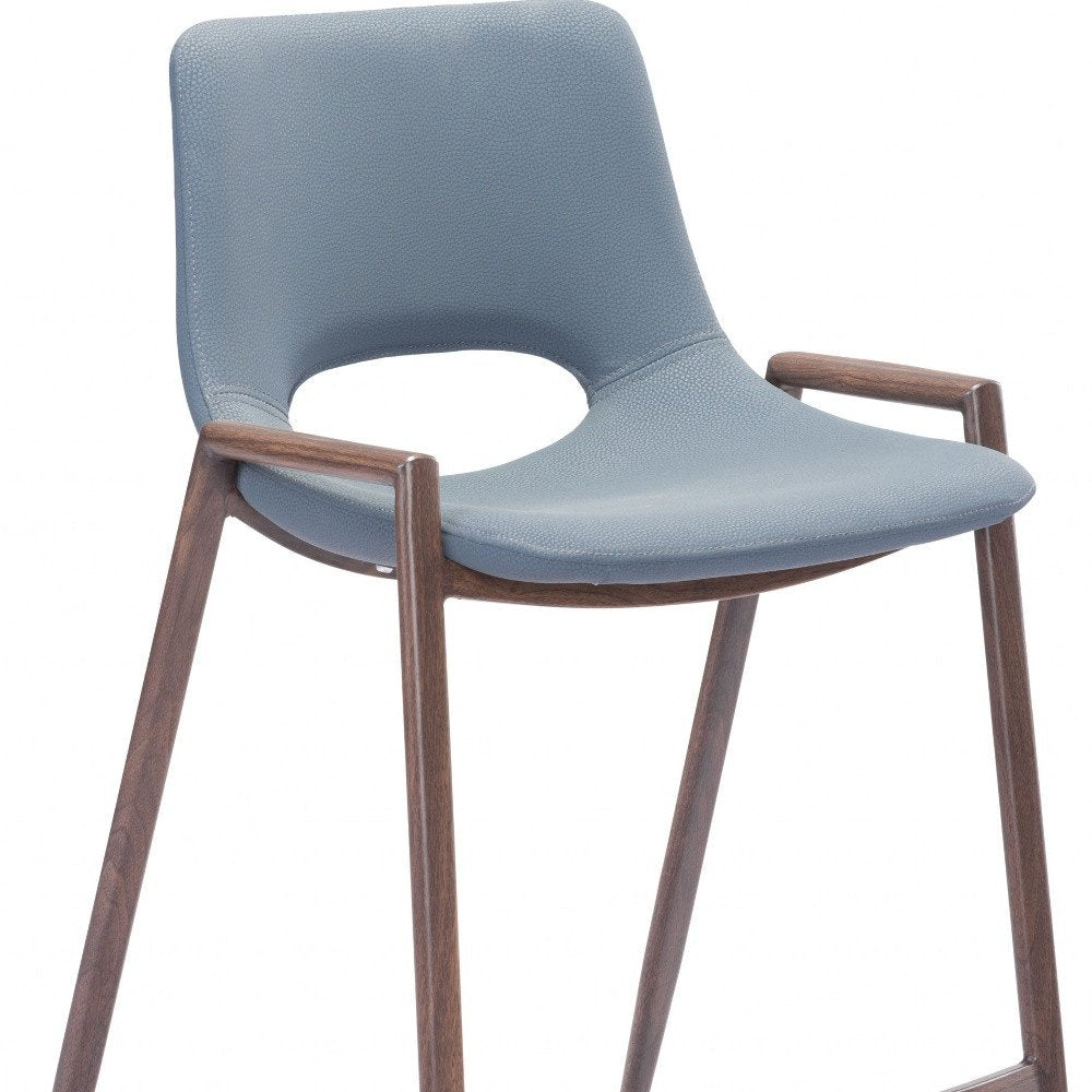 Set of Two 26" Gray And Brown Faux Leather And Steel Low Back Counter Height Bar Chairs HomeRoots