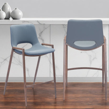 Set of Two 26" Gray And Brown Steel Low Back Counter Height Bar Chairs HomeRoots