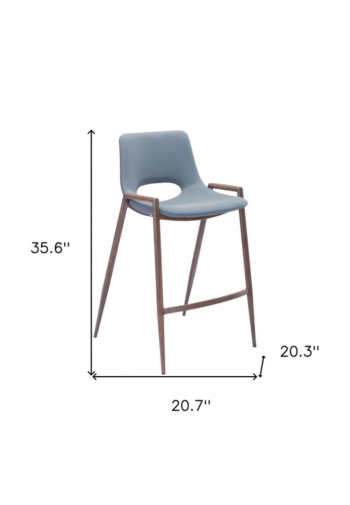 Set of Two 26" Gray And Brown Faux Leather And Steel Low Back Counter Height Bar Chairs HomeRoots