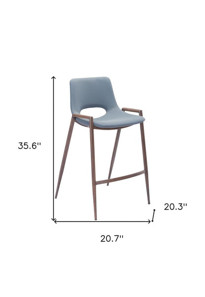 Set of Two 26" Gray And Brown Faux Leather And Steel Low Back Counter Height Bar Chairs HomeRoots