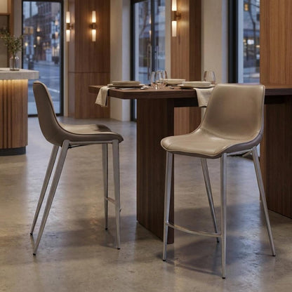 Set of Two 26" Gray And Silver Faux Leather And Steel Low Back Counter Height Bar Chairs HomeRoots