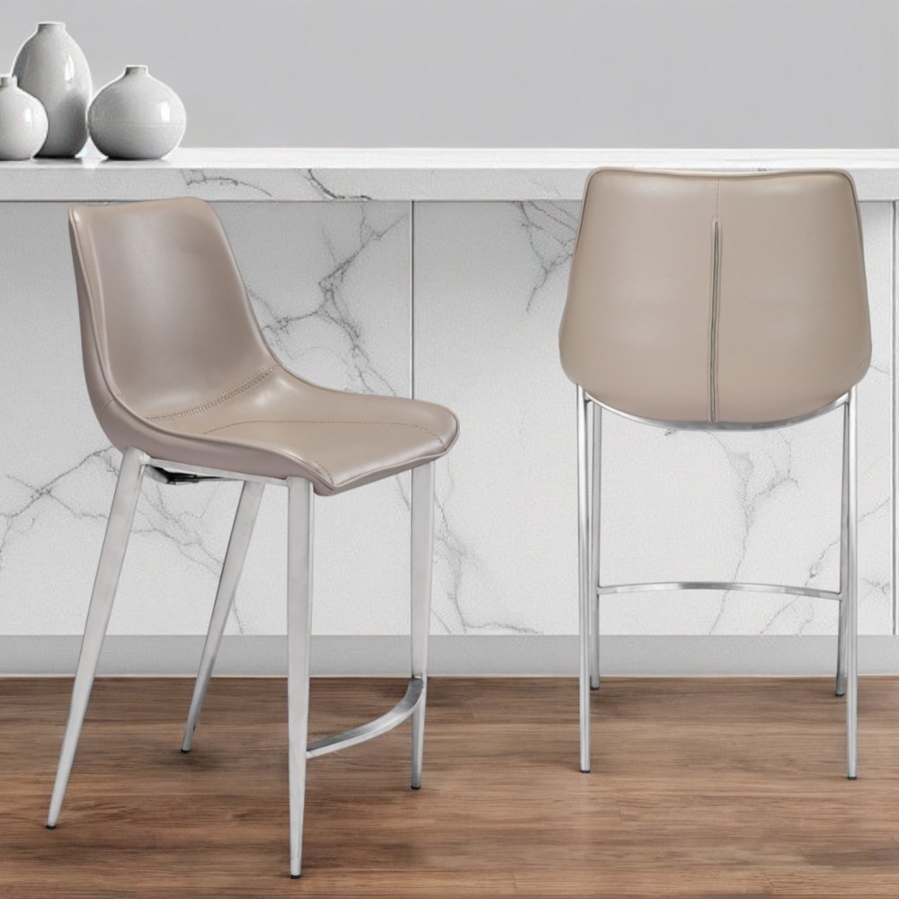 Set of Two 26" Gray And Silver Steel Low Back Counter Height Bar Chairs HomeRoots