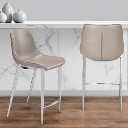 Set of Two 26" Gray And Silver Steel Low Back Counter Height Bar Chairs HomeRoots