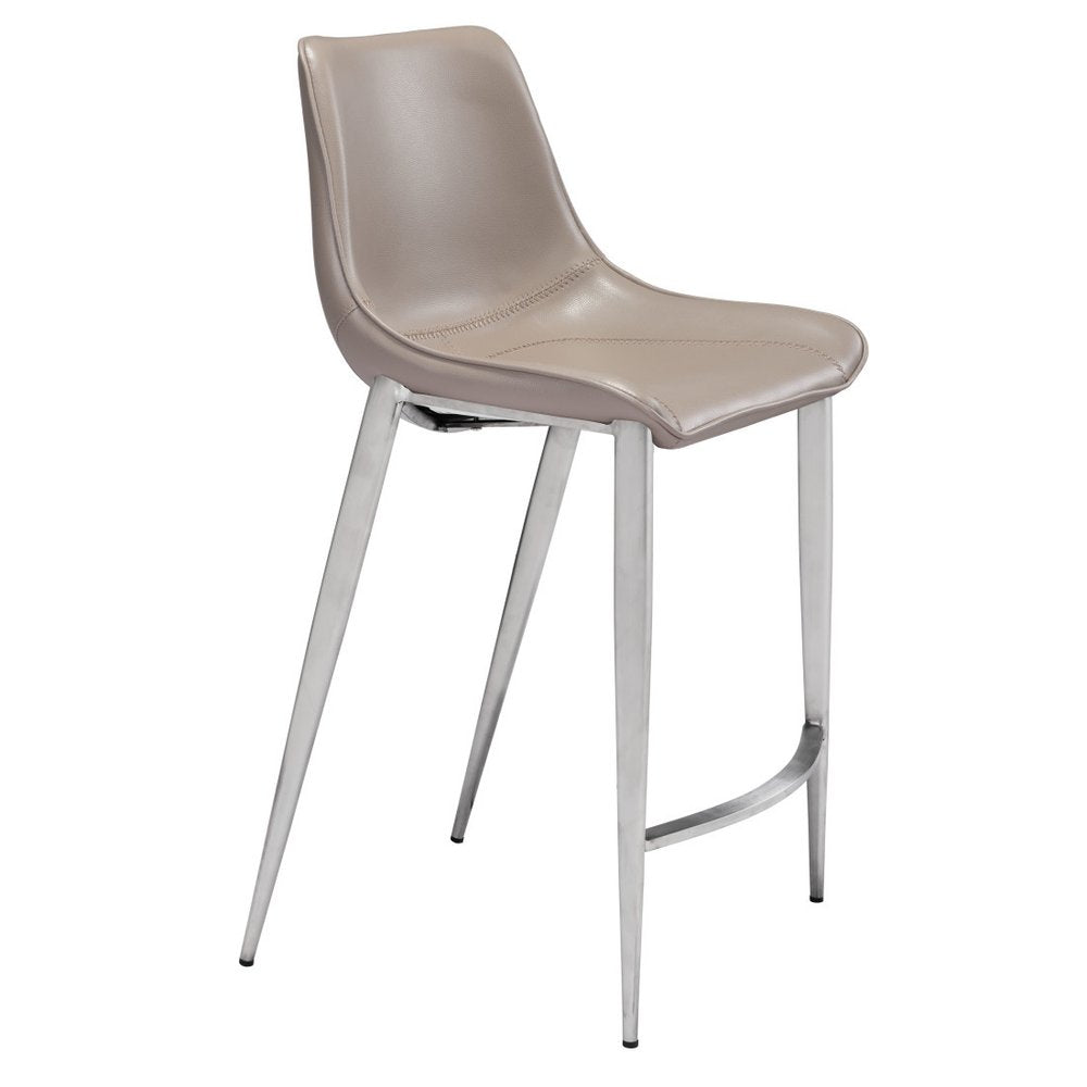 Set of Two 26" Gray And Silver Faux Leather And Steel Low Back Counter Height Bar Chairs HomeRoots
