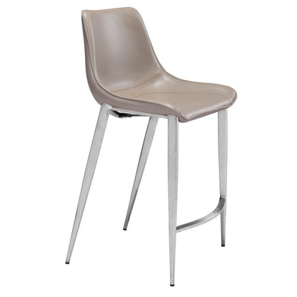 Set of Two 26" Gray And Silver Faux Leather And Steel Low Back Counter Height Bar Chairs HomeRoots