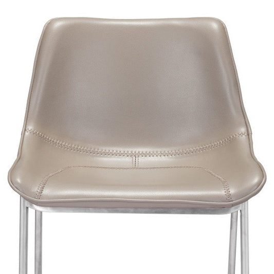 Set of Two 26" Gray And Silver Faux Leather And Steel Low Back Counter Height Bar Chairs HomeRoots