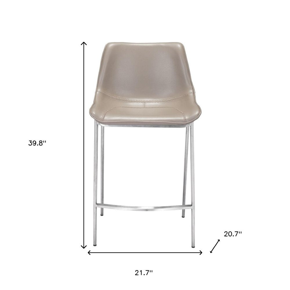 Set of Two 26" Gray And Silver Faux Leather And Steel Low Back Counter Height Bar Chairs HomeRoots