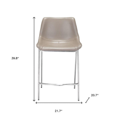 Set of Two 26" Gray And Silver Faux Leather And Steel Low Back Counter Height Bar Chairs HomeRoots