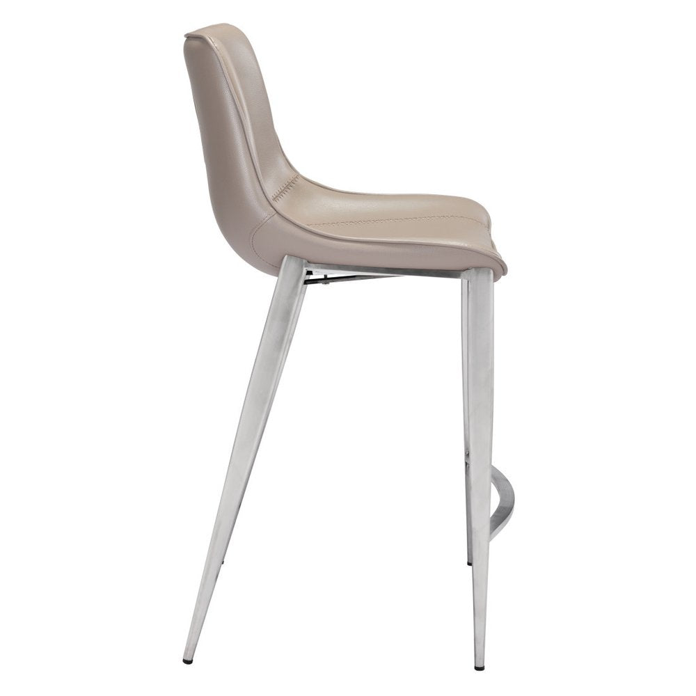 Set of Two 26" Gray And Silver Faux Leather And Steel Low Back Counter Height Bar Chairs HomeRoots