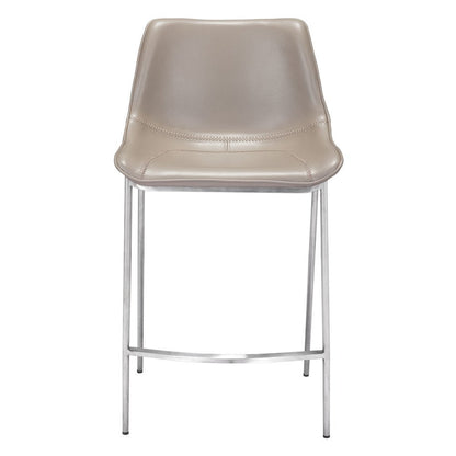 Set of Two 26" Gray And Silver Faux Leather And Steel Low Back Counter Height Bar Chairs HomeRoots