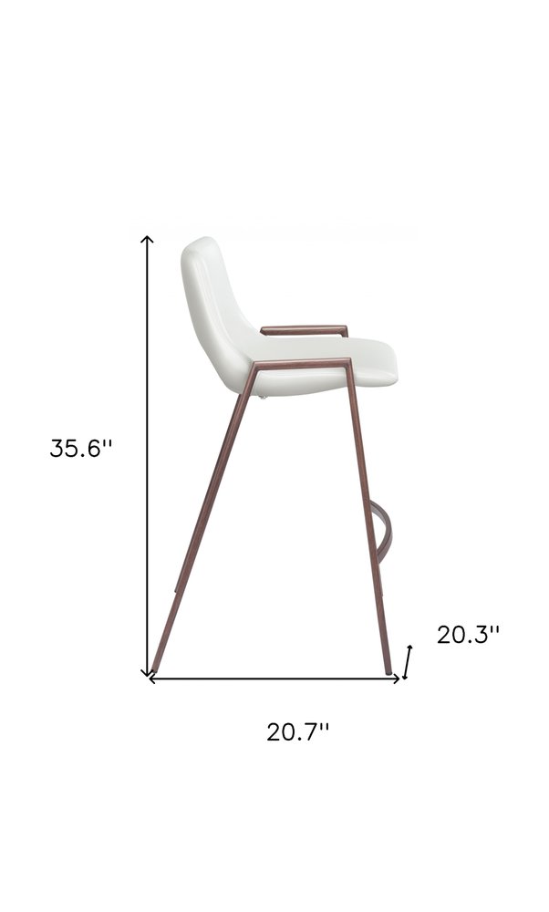 Set of Two 26" White And Brown Faux Leather And Steel Low Back Counter Height Bar Chairs HomeRoots